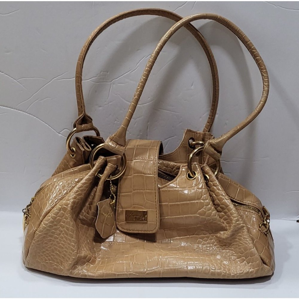 Isabella Adams Tan Leather CROC Slouch Satchel REBECCA Handbag Shoulder Bag